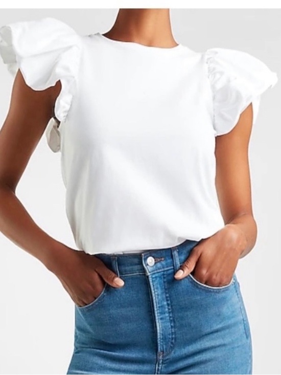 Express Tops - Express Ruffle Sleeve White Top